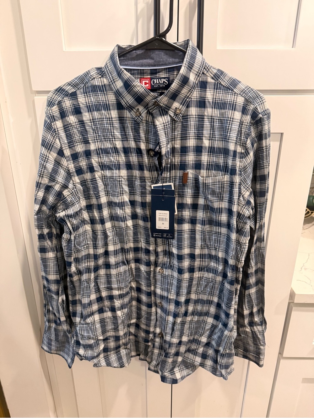 Chaps Men's Navy and White Plaid Button-Down Shirt